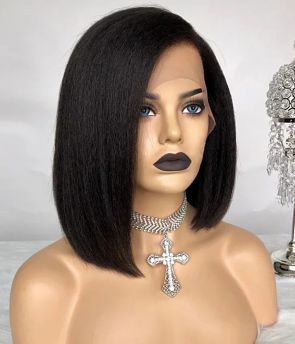 Rilich Hair Side Parting Kinky Straight Bob Virgin Human Hair Transparent Full Lace Wigs For Black Women TR021