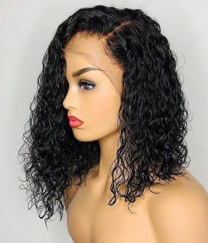 Rilich Hair Glueless Water Curly Virgin Human Hair Short 360 HD Lace Front Wigs TR044