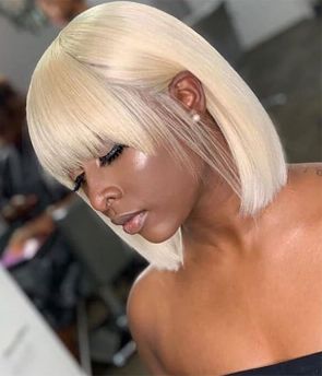 Rilich Hair #613 Color Straight Bob Top Virgin Hair 13×4 Transparent Lace Front Wigs With Blunt Cut Bangs TR185