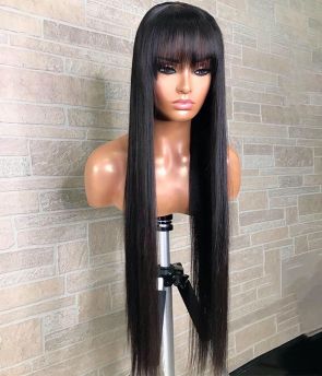 Rilich Hair Super Long Top Virgin Human Hair Straight Glueless 13×6 HD Lace Front Wigs With Bangs TR173