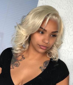 Rilich Hair Glueless Virgin Human Hair Ash Blonde Bob Messy Wave 5×5 HD Lace Front Wigs Bleached Knots TR160