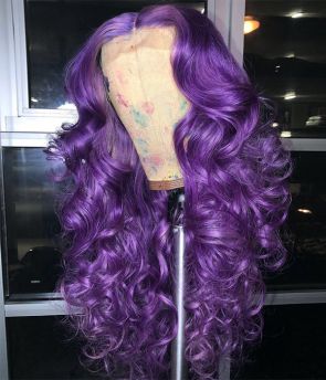 Rilich Hair Virgin Human Hair Purple Color Wavy 13×4 Transparent Lace Front Wigs For Women TR155