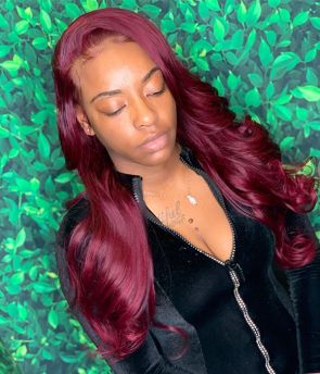 Rilich Hair Glueless Brazilian Virgin Human Hair Burgundy Red Loose Wave 13×4 HD Lace Front Wigs for Women TR144