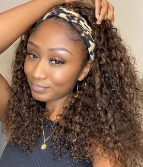 Rilich Hair Mix Color Curly Highlight Headband Wig Human Hair HB08