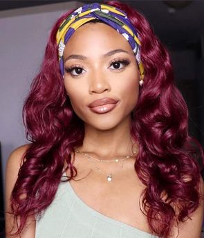 Rilich Hair Burgundy Color Headband Wig Body Wave Hair Wigs With Pre-attached Scarf Glueless Human Hair Wigs HB07