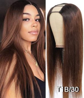 Rilich Hair U Part Wigs Silky Straight Ombre Blonde Color Virgin Human Hair UP07