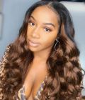 Rilich Hair U Part Wigs Body Wave Ombre Chestnut Brown Virgin Human Hair UP06